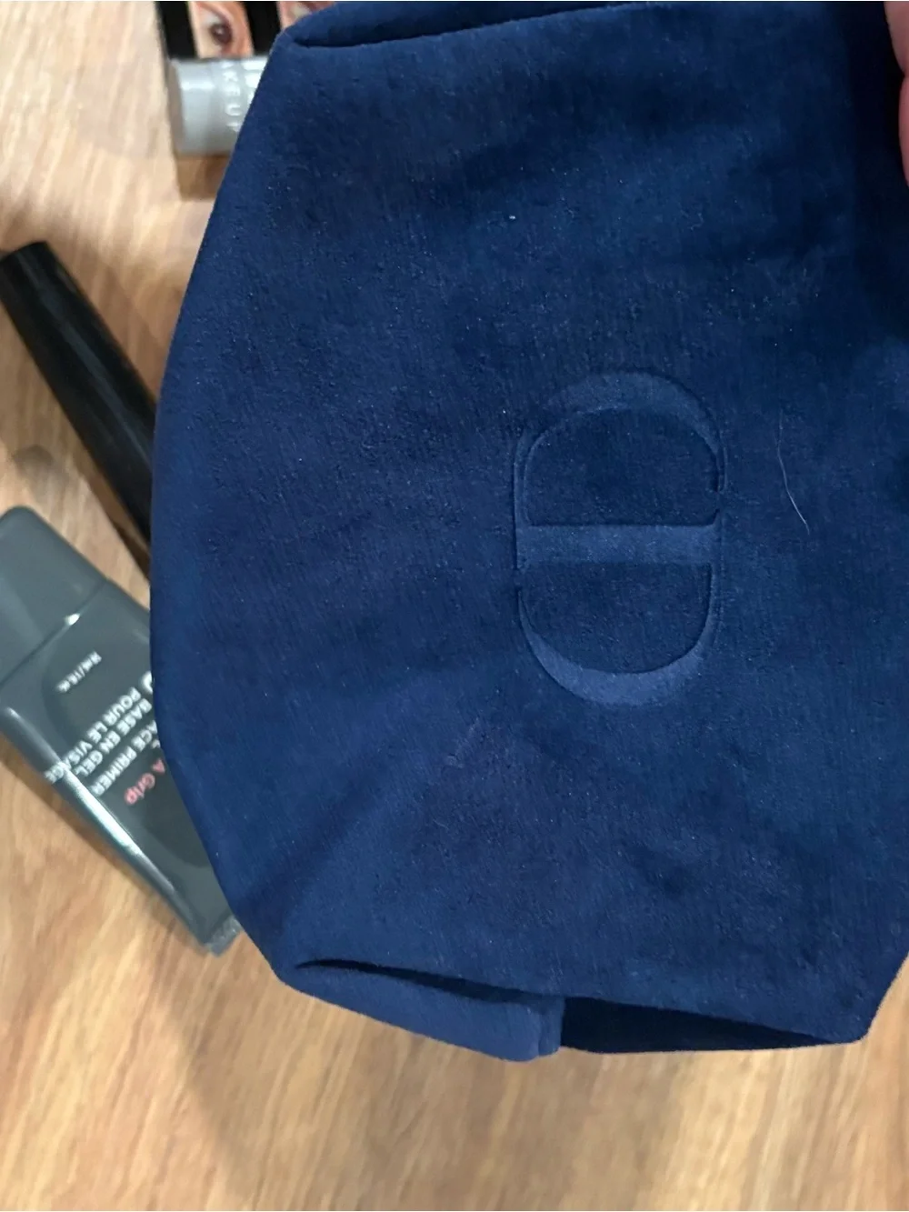 Navy Velvet Cosmetic Pouch with Makeup Set
